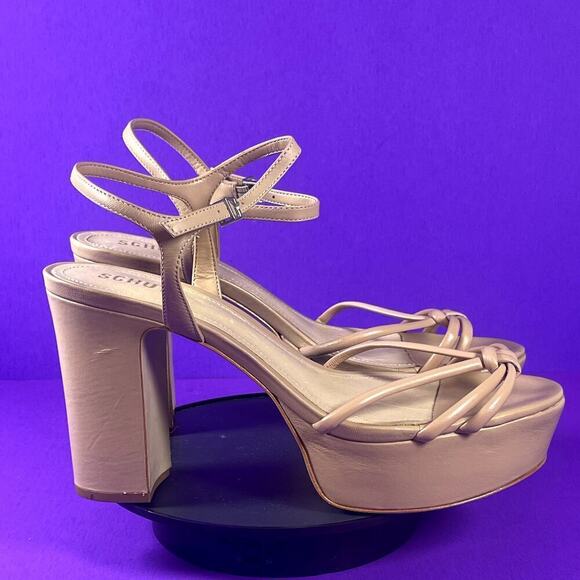 SCHUTZ Kelsie‎ True Beige Leather Platform Sandals Women's Shoe Size 9.5-NEW - Picture 1 of 8